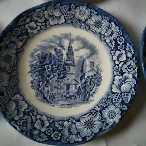 Liberty Blue Staffordshire Ironstone Minute Men set of 8 small plates